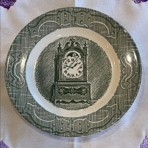 Vintage Green Clock Design Plate-old curiosity shop made in USA